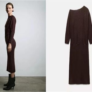 NWT ZARA Sheer Wool Assymetrical Midi Dress